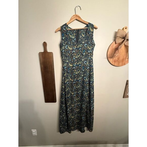 Womens Blue Paisley Floral Print Boho V Neck Sleeveless Maxi Dress Size Small - Picture 1 of 6